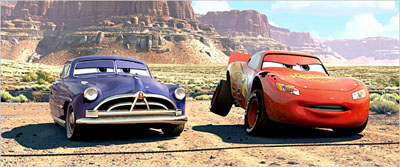 The stars of "Cars": Doc Hudson, a retired racer, left, and Lightning McQueen. - (C) 2006 Pixar/Disney
