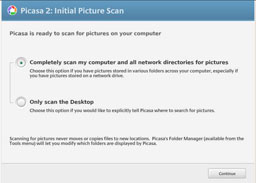 Picasa first scans for images on ones machine